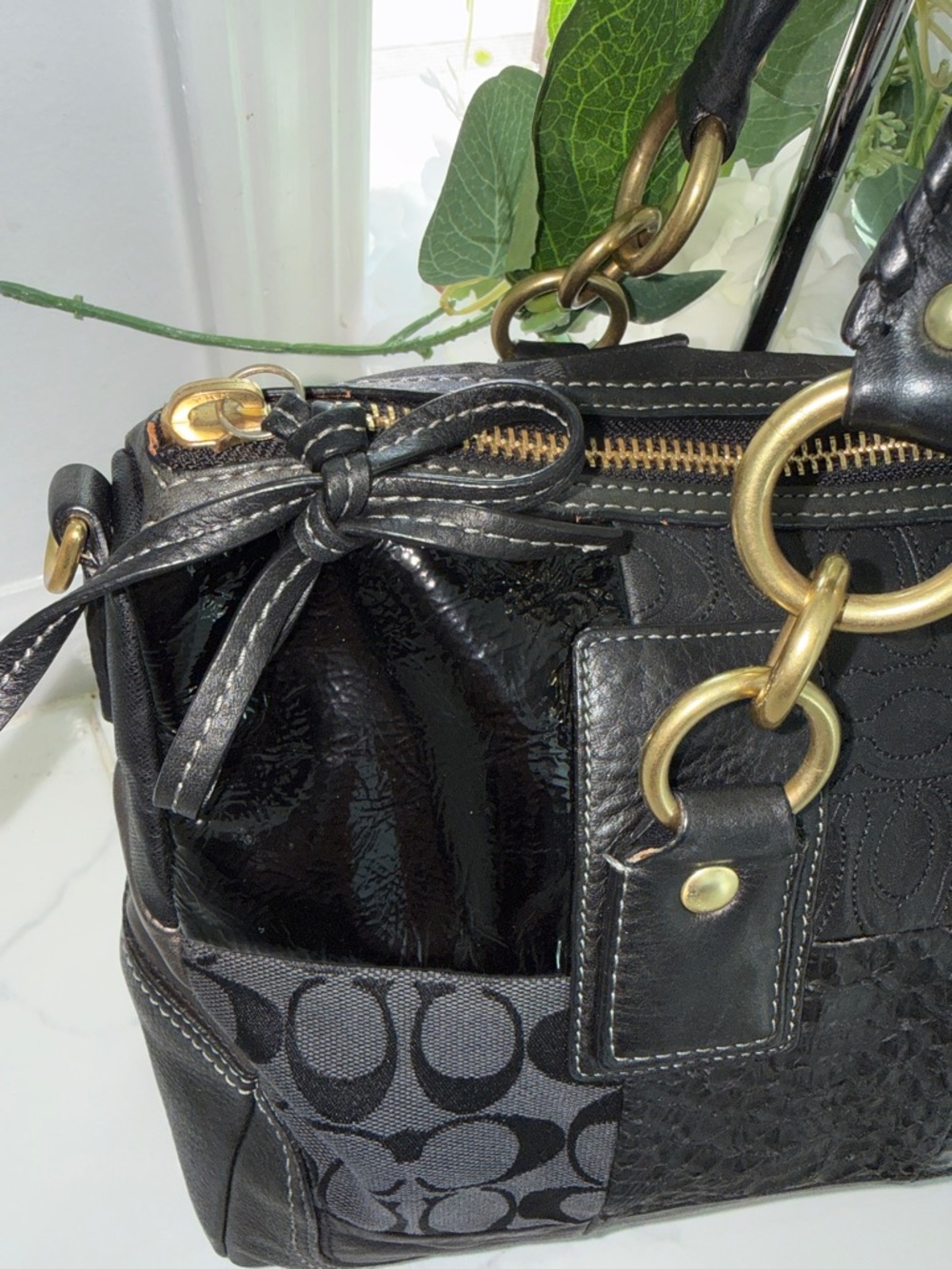 Coach vintage Black Patchwork Tote with Gold-Tone Hardware - Picture 4 of 15